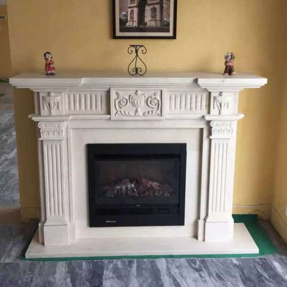 Cream Marfil Beige Marble Natural Carved Stone Fireplaces