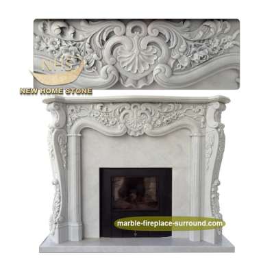 Customize Hand Carve Details Fireplace Mantel Natural White Marble Stone Carving Fireplace