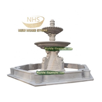 2 tier Water Flowing Fall Hexagonal Large Stone Garden Fountain